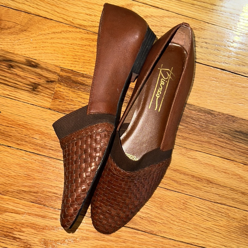 Stunning Vintage flats, basket weave and braided genuine leather , Bianca